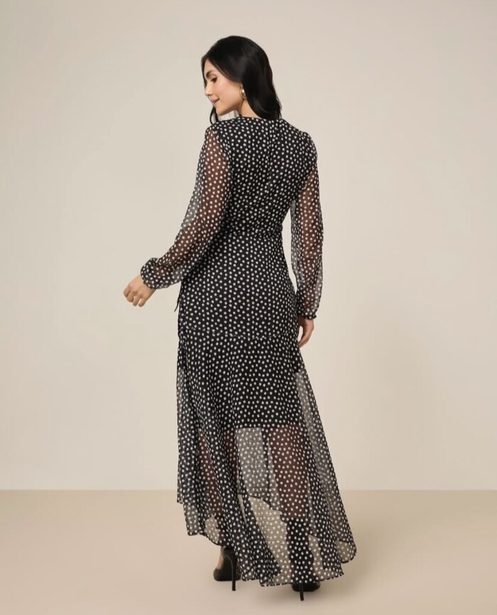 Vestido Preto Chiffon Estampado
