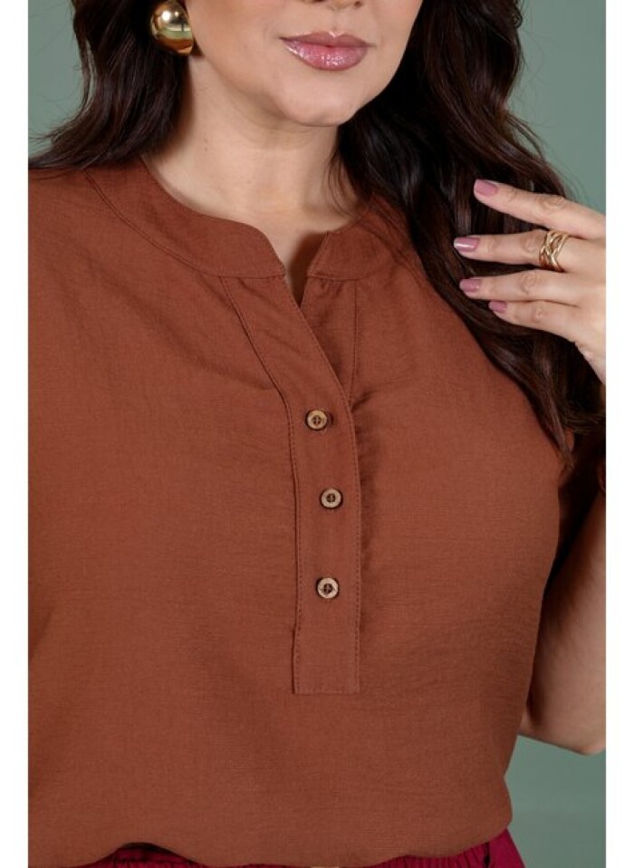 Blusa Botão De Coco E Manga 3/4 Franzida