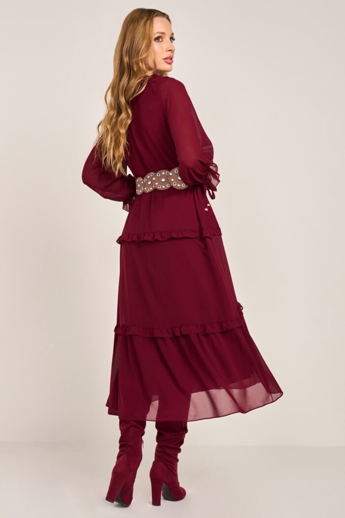 Vestido Detalhes Em Babado E Laço Midi