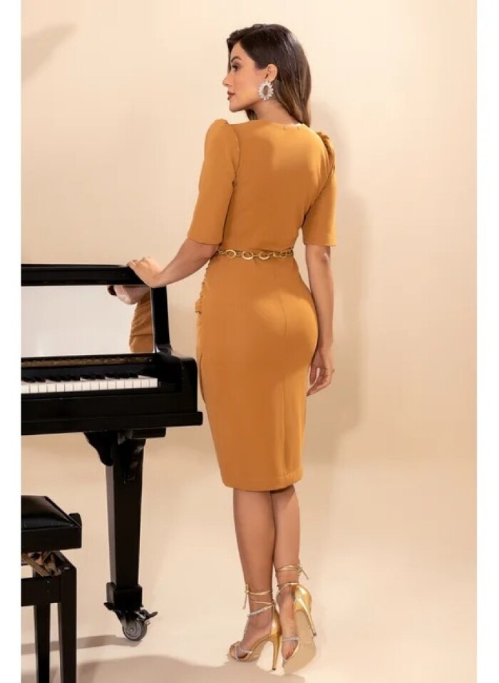 Vestido Roma Com Cinto De Metal Dourado