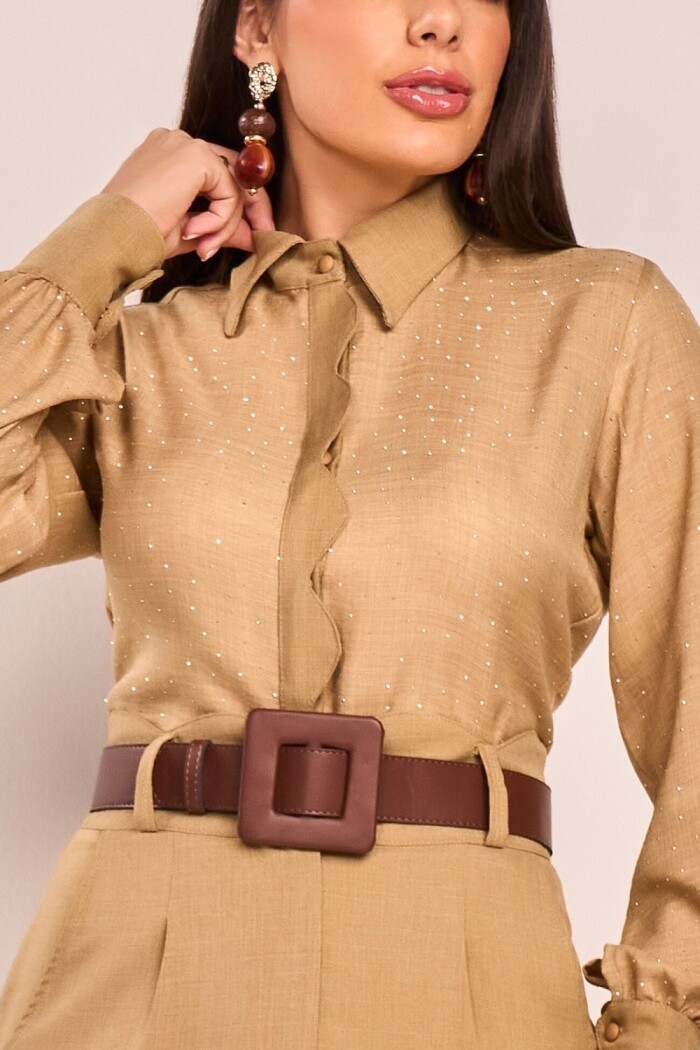 Conjunto Cinza E Rosa Curto Alfaiataria Detalhes Em Strass