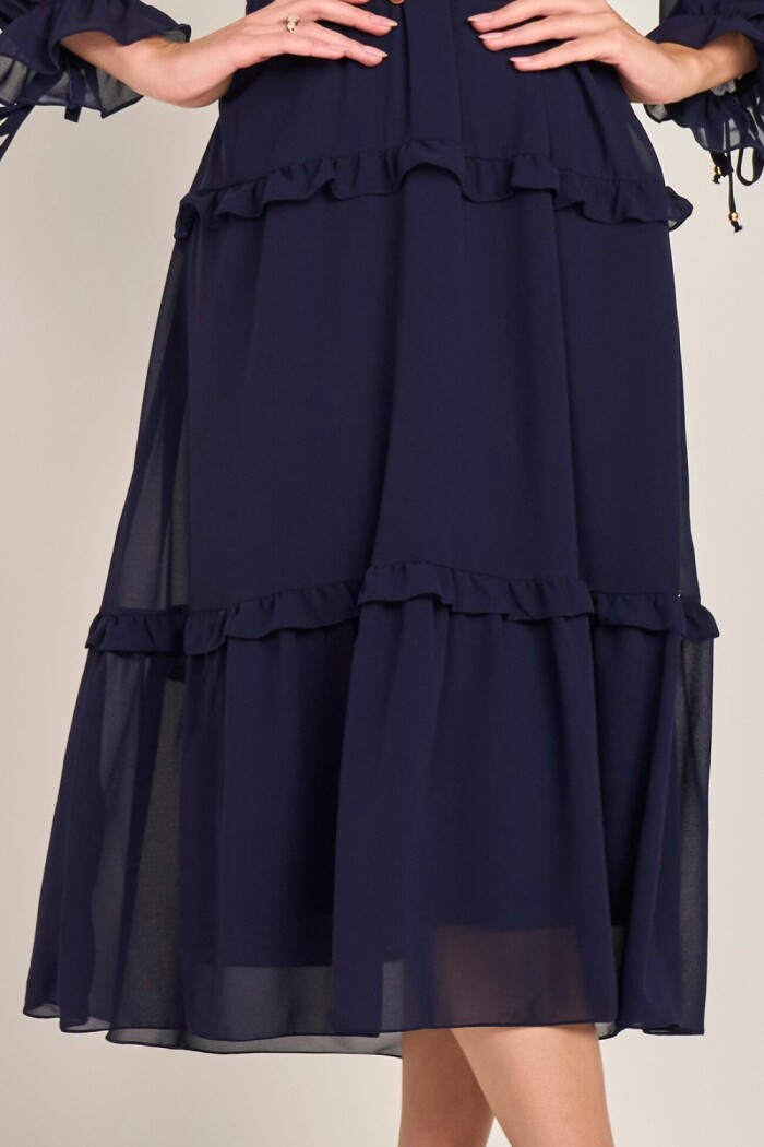 Vestido Detalhes Em Babado E Laço Midi