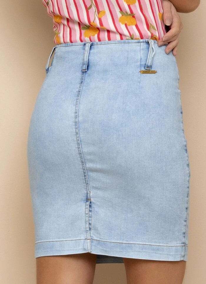 Saia Lapis Jeans Laura Rosa