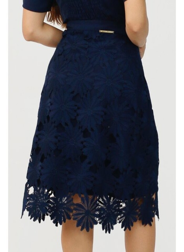 Saia Lina Midi em Crepe com Renda