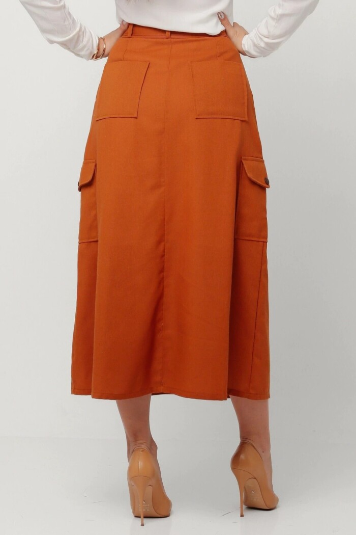 Saia Midi Cargo com Cinto Linho