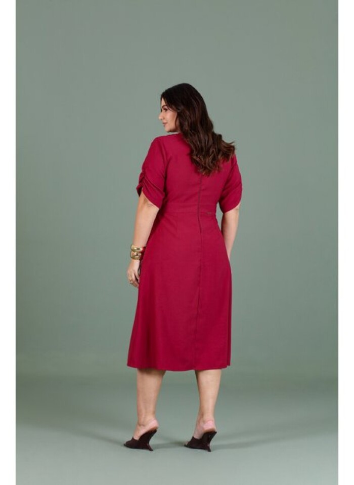 Vestido Midi Com Bolso Sobreposto E Manga 3/4