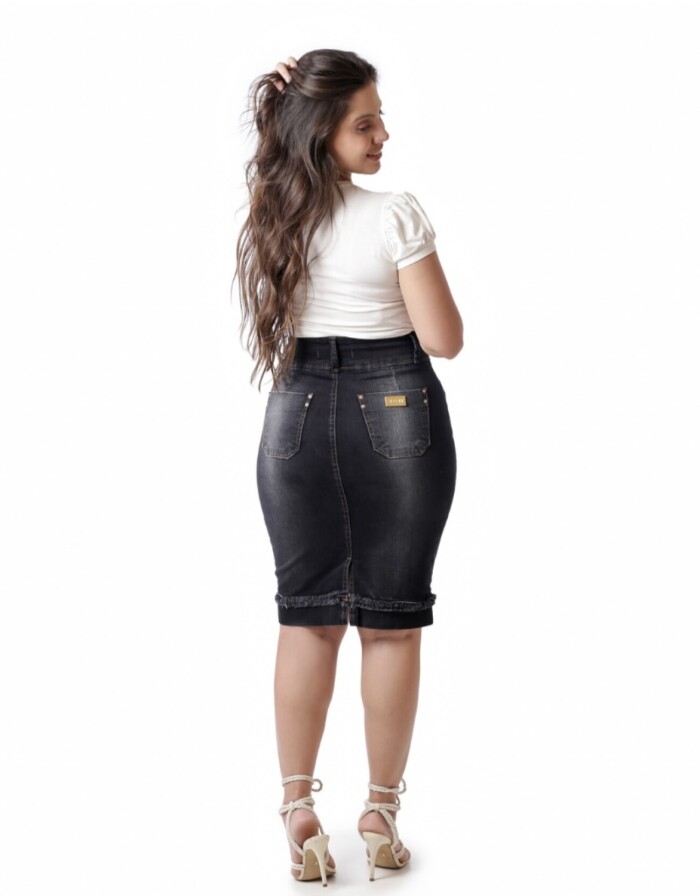 Saia Jeans Preta 60cm