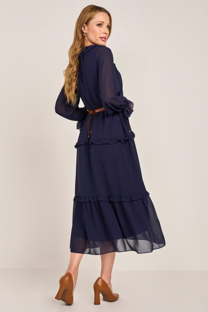 Vestido Detalhes Em Babado E Laço Midi